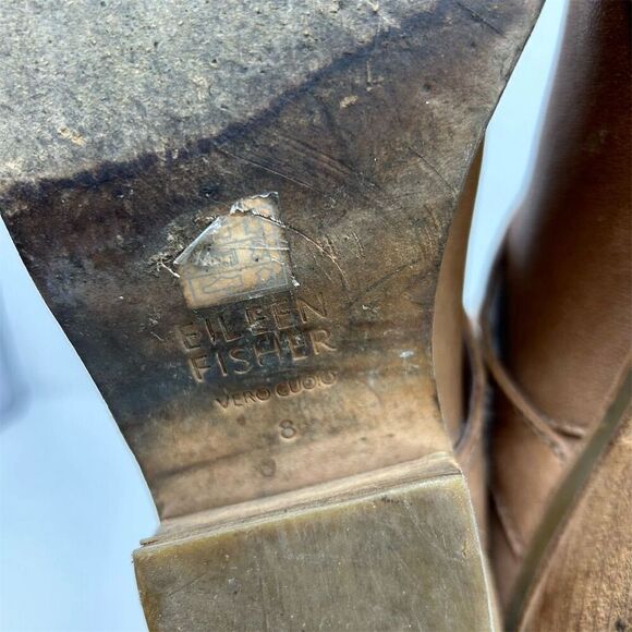 Eileen Fisher Ankle Booties Camel Tan Brown Leather Size 8 Strappy Back Zipper - Picture 13 of 15